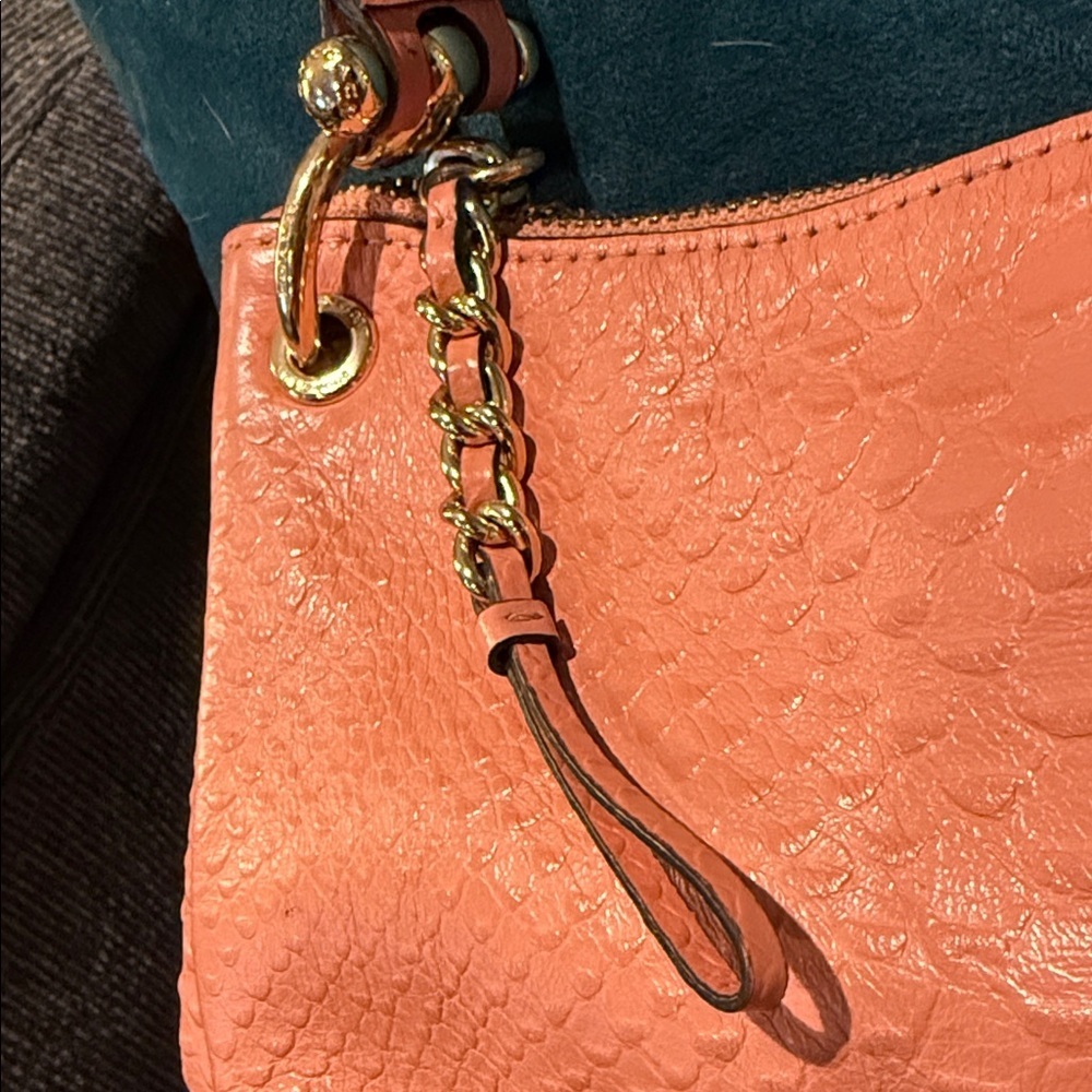 Coach soft snake leather Peach pink Bag hobo with coa gold hangtag purse - Picture 8 of 16